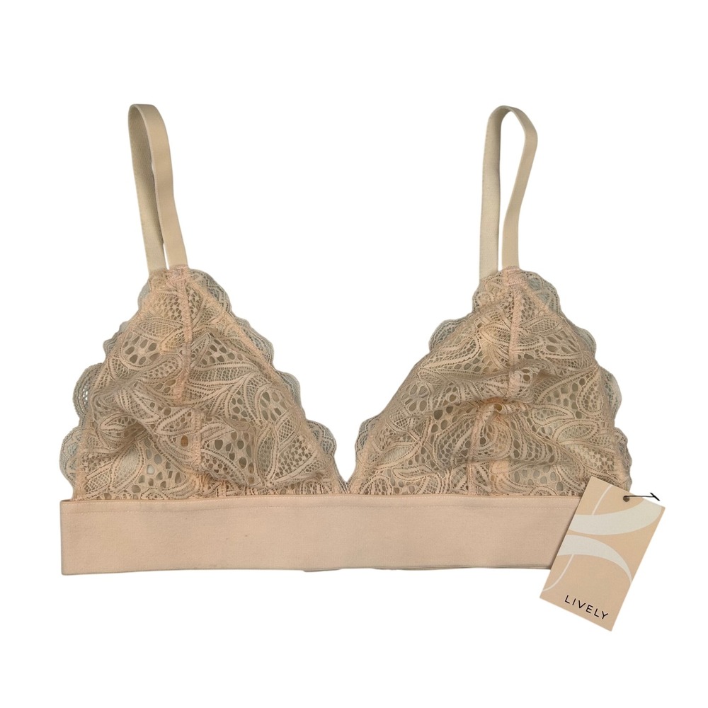 Lively Lace Bralette Soft Pink Floral Mesh Triangle Bra 41244 Womens Large NEW